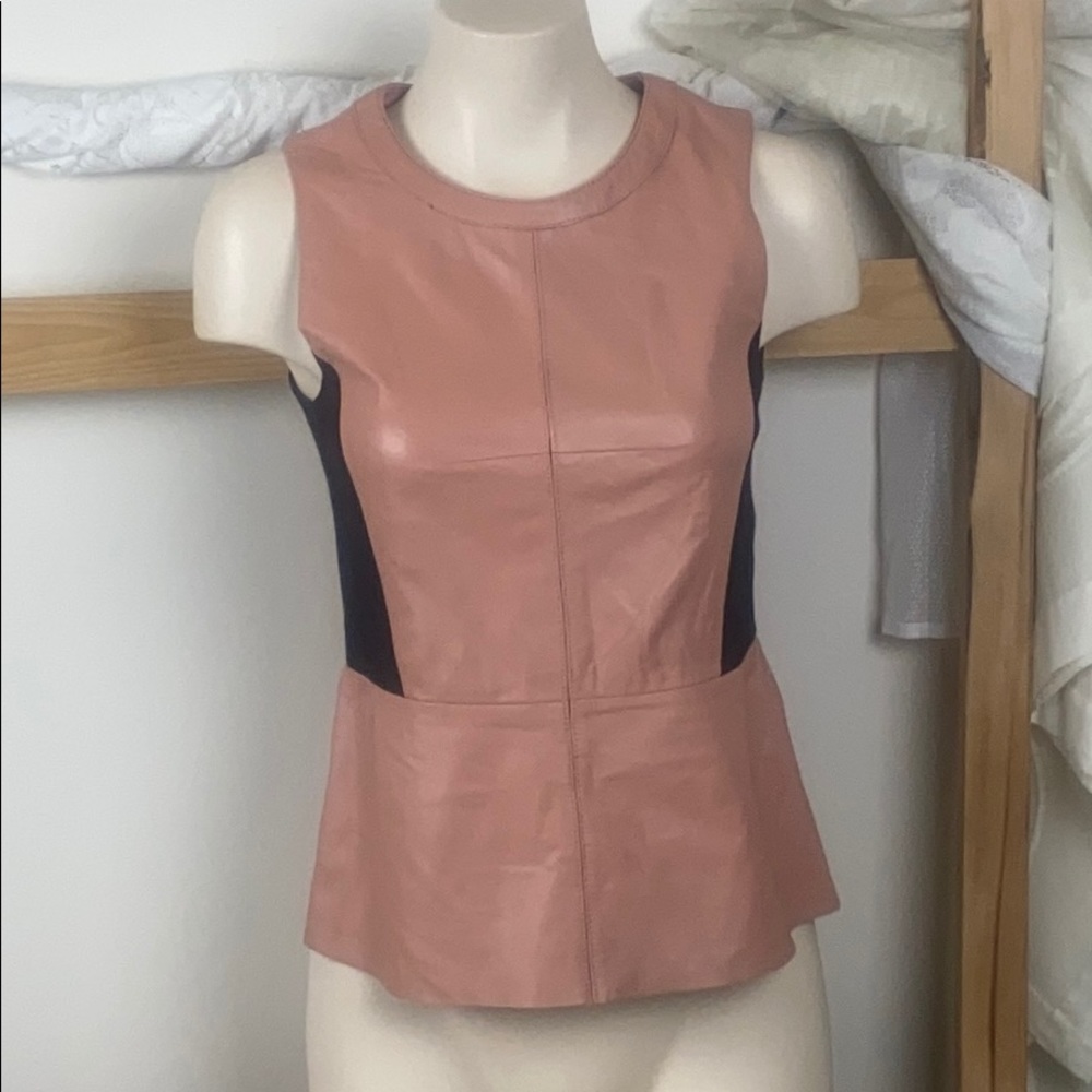 ABS Allen Schwartz Leather Pink Peplum Top